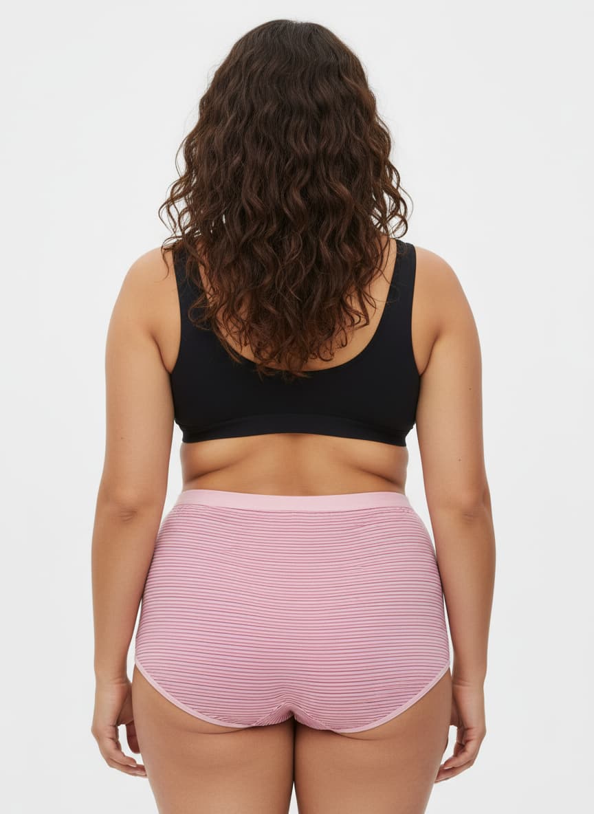 High Waist Plus Size Striped Hipster Panty In Pink Beige Purple