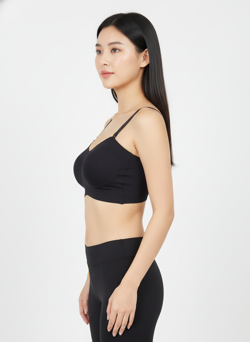 FULL COVERAGE PADDED STEPLES CRISSCROSS SPORTS BRA BLACK