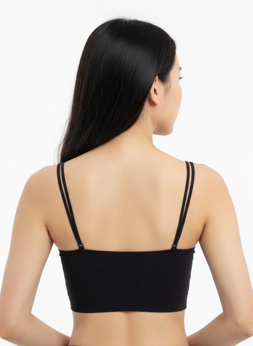 Full Coverage Padded Strapless Crisscross Sports Bra Black