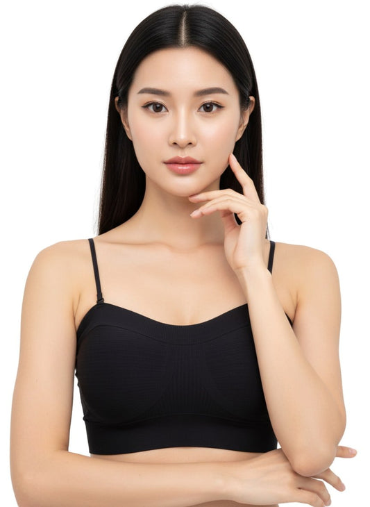 Full Coverage Padded Strapless Crisscross Sports Bra Black