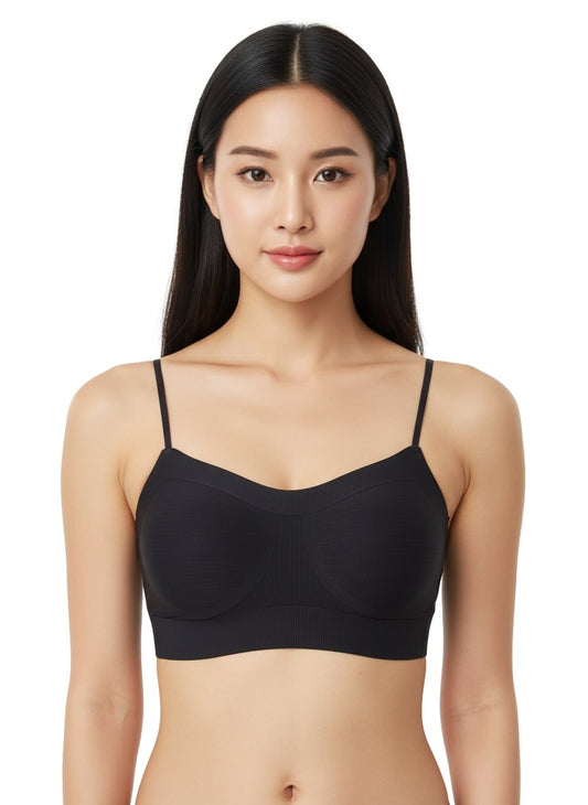 Full Coverage Padded Strapless Crisscross Sports Bra Black
