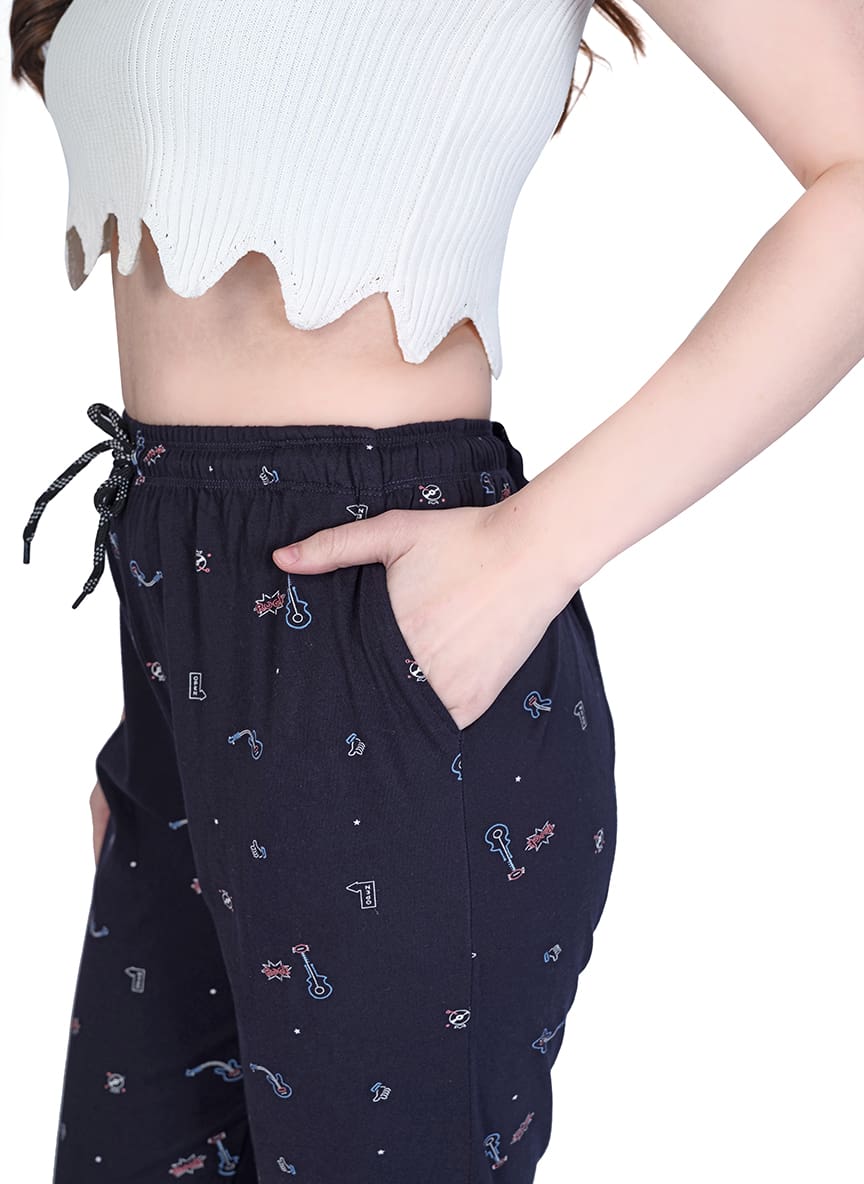 Print Pyjama In Dark Navy Color Cotton