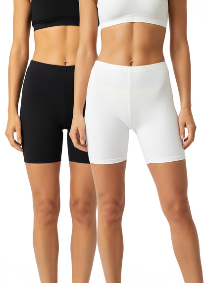 Cycling Shorts in Modal Cotton Supersoft Fabric Pack of 2 ( White,Black )