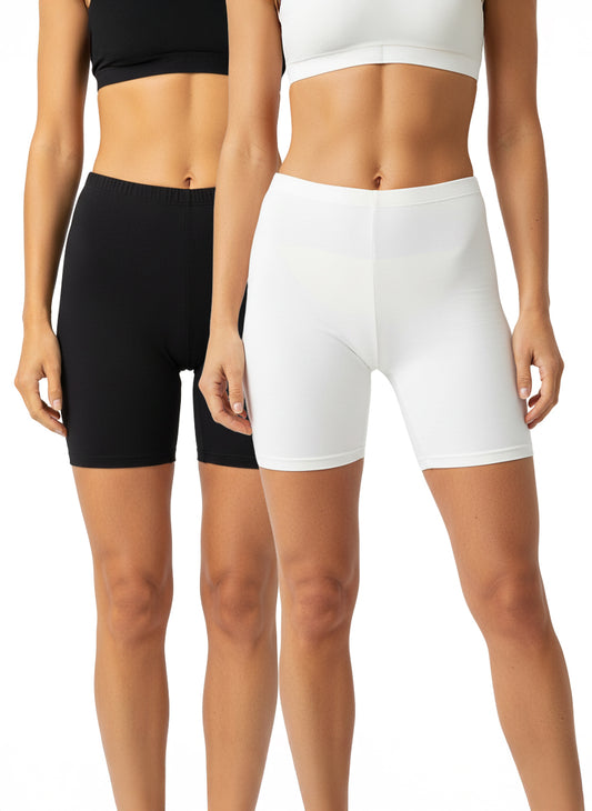Cycling Shorts in Modal Cotton Supersoft Fabric Pack of 2 ( White,Black )