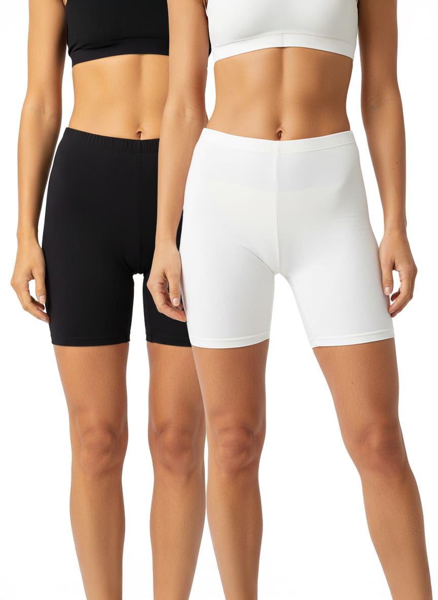 Cycling Shorts for woman in Cotton Stretchable pack of 2 (White And Black)