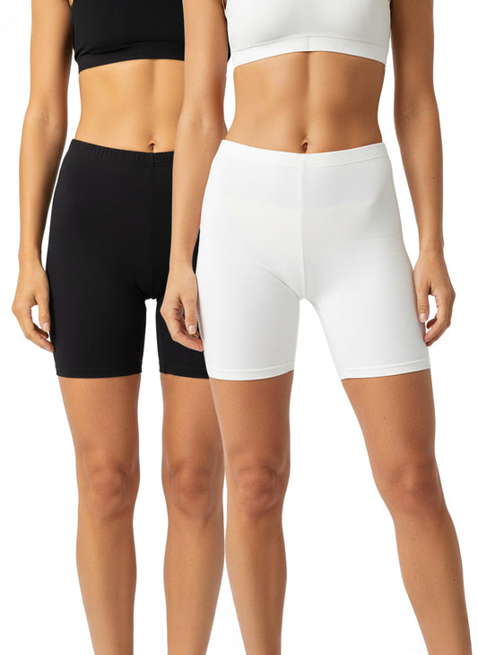 Cycling Shorts for woman in Cotton Stretchable pack of 2 (White And Black)