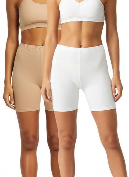 Cycling Shorts for woman in Cotton Stretchable pack of 2 (White And Skin)