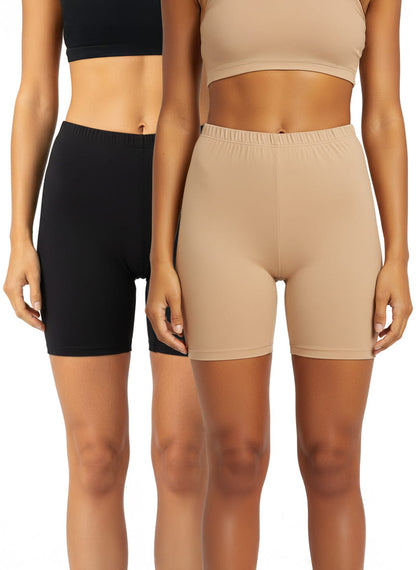 Cycling Shorts in Modal Cotton Supersoft Fabric Pack of 2 ( Skin,Black )