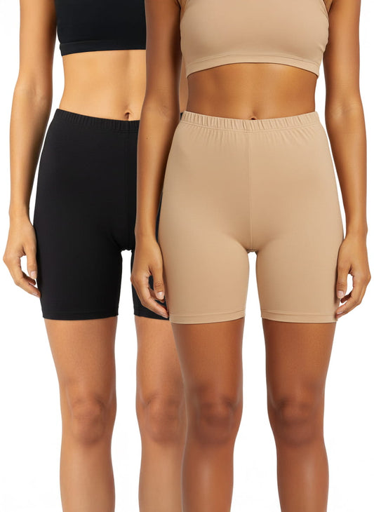 Cycling Shorts in Modal Cotton Supersoft Fabric Pack of 2 ( Skin,Black )