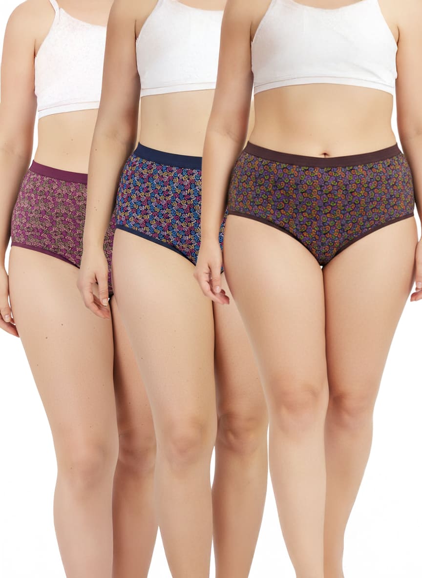 High Waist Geometric Print Plus Size Hipster Cotton  Panty Pack Of 3