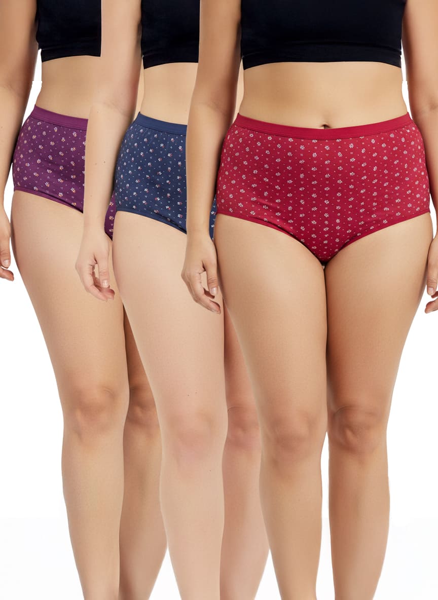 High Waist Plus Size Hipster Cotton Printed Panty Pack Of 3