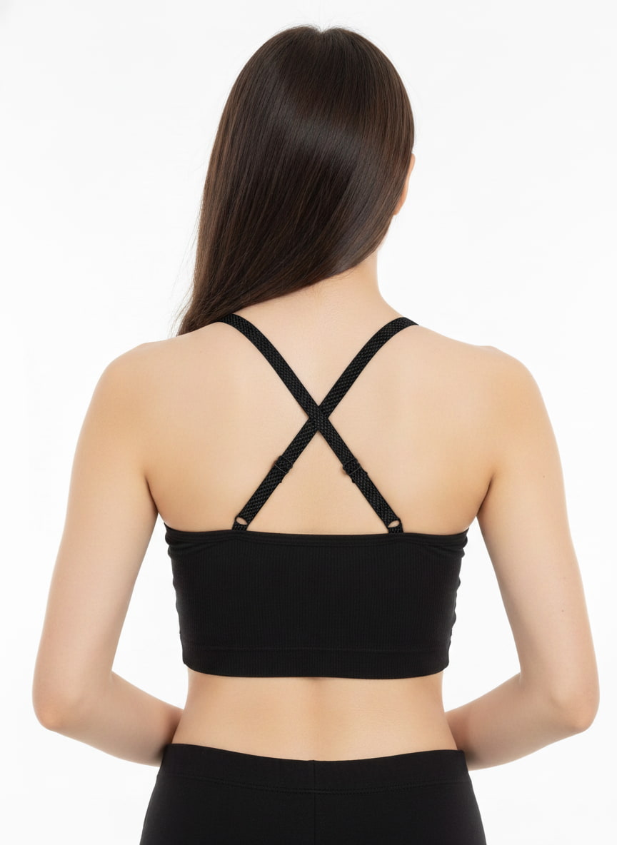 Full Coverage Padded Strapless Crisscross Sports Bra Black