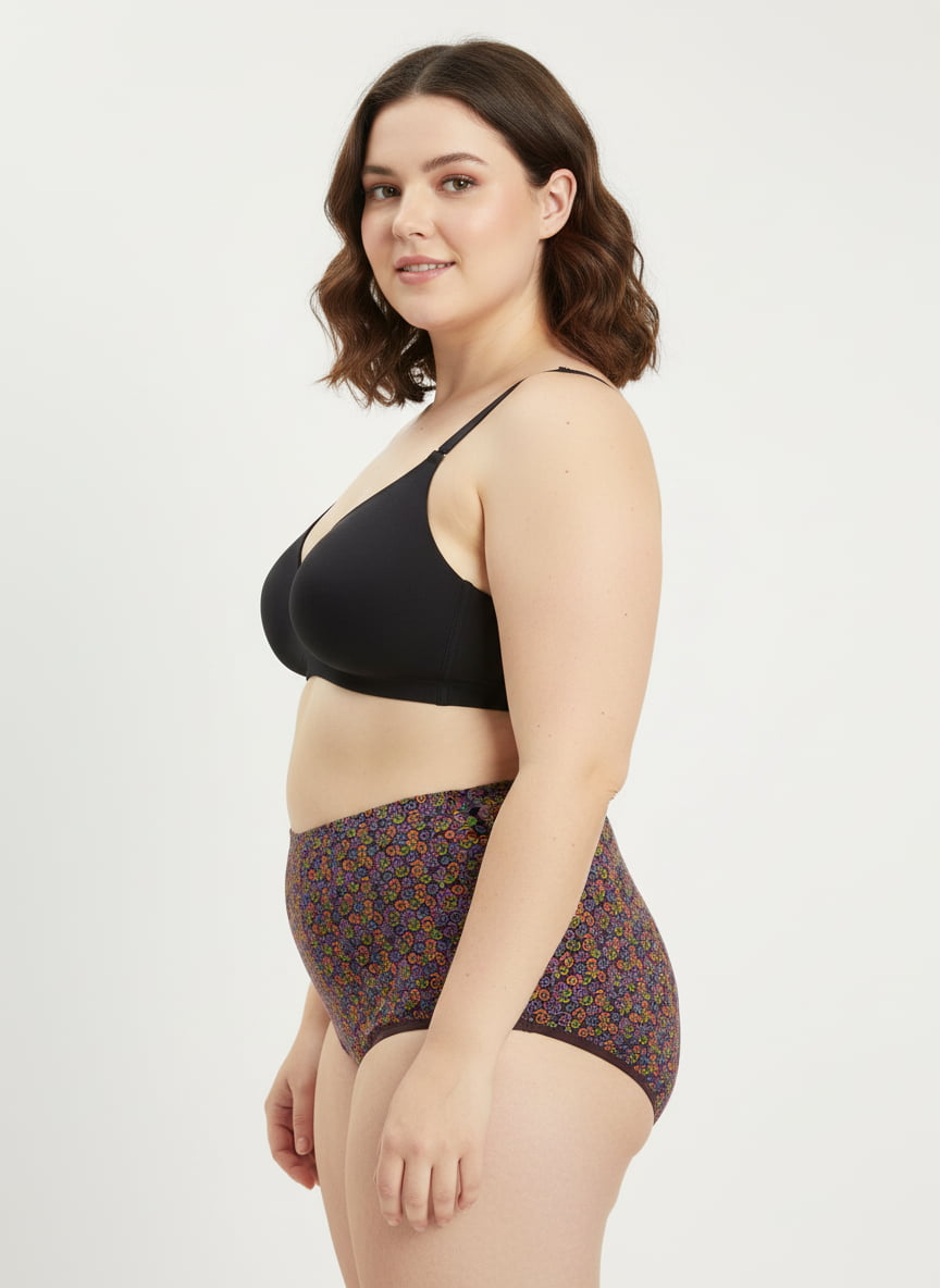 High Waist Geometric Print Plus Size Hipster Cotton  Panty Pack Of 3