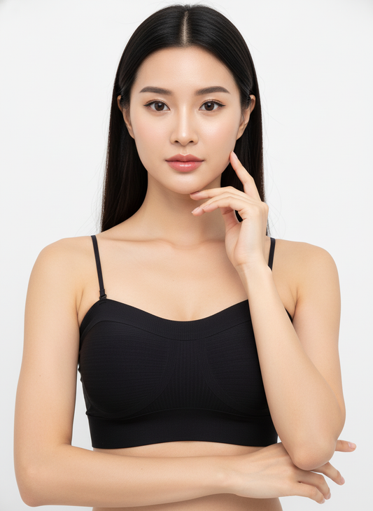 FULL COVERAGE PADDED STEPLES CRISSCROSS SPORTS BRA BLACK