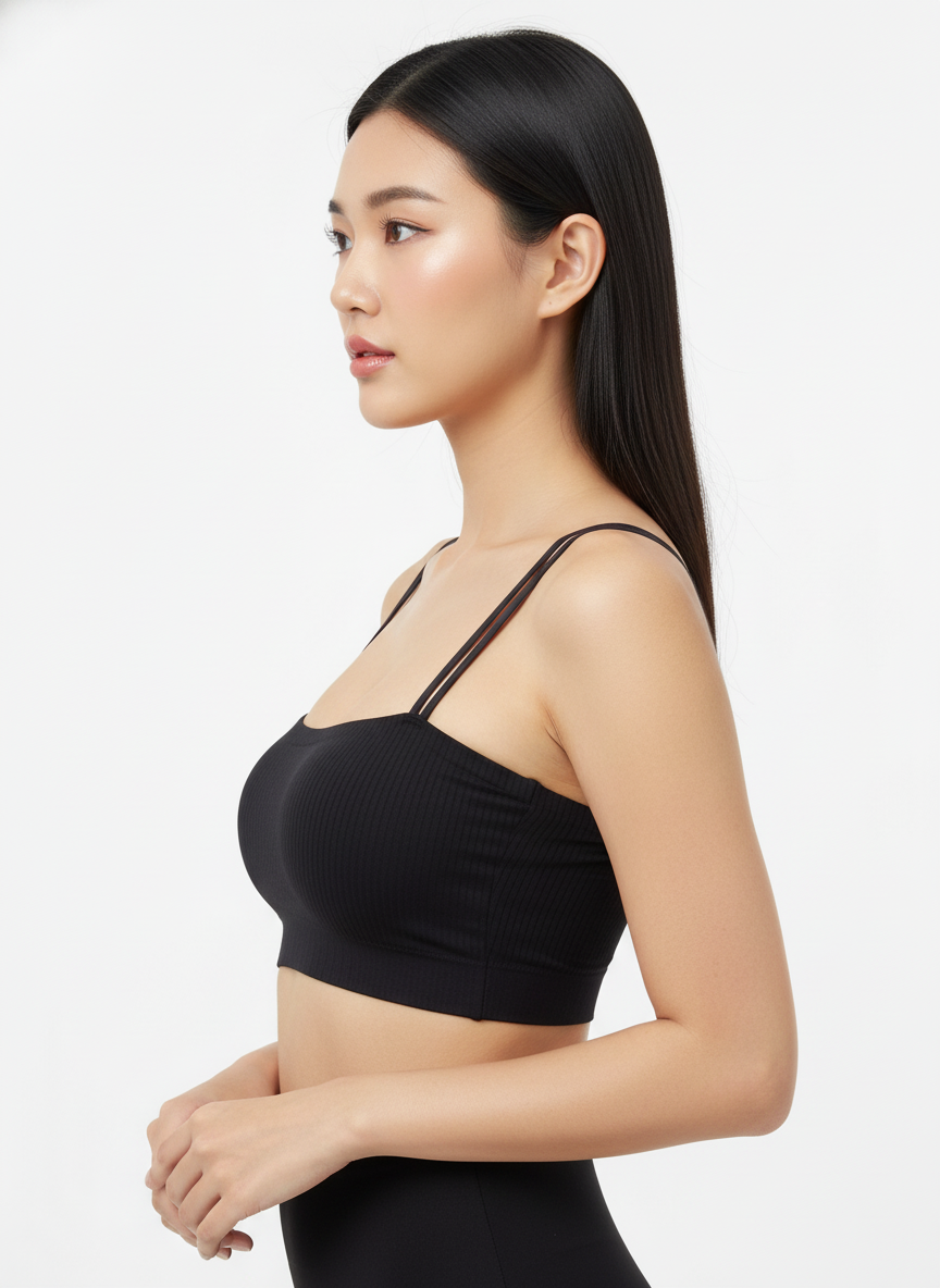 FULL COVERAGE PADDED STEPLES CRISSCROSS SPORTS BRA BLACK