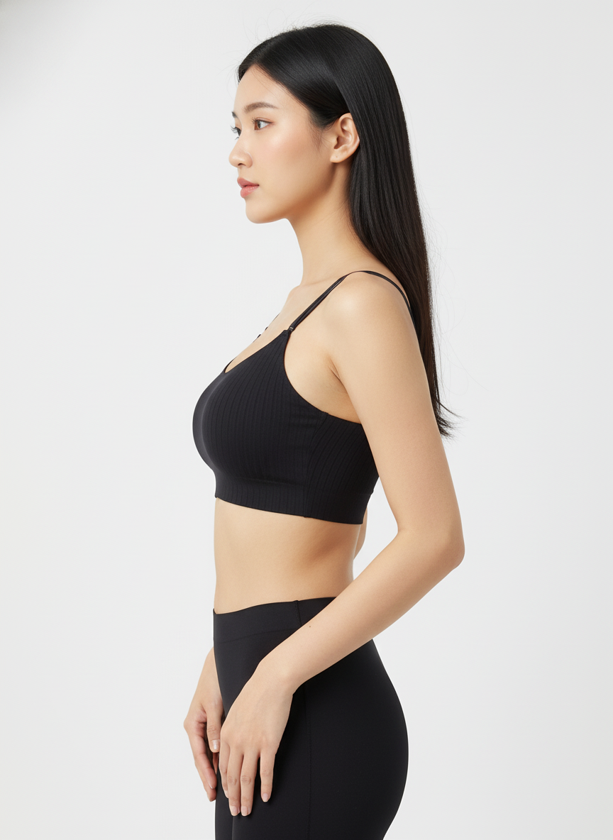 FULL COVERAGE PADDED STEPLES CRISSCROSS SPORTS BRA BLACK