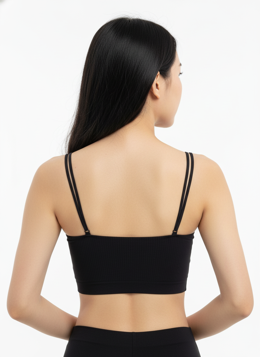 FULL COVERAGE PADDED STEPLES CRISSCROSS SPORTS BRA BLACK