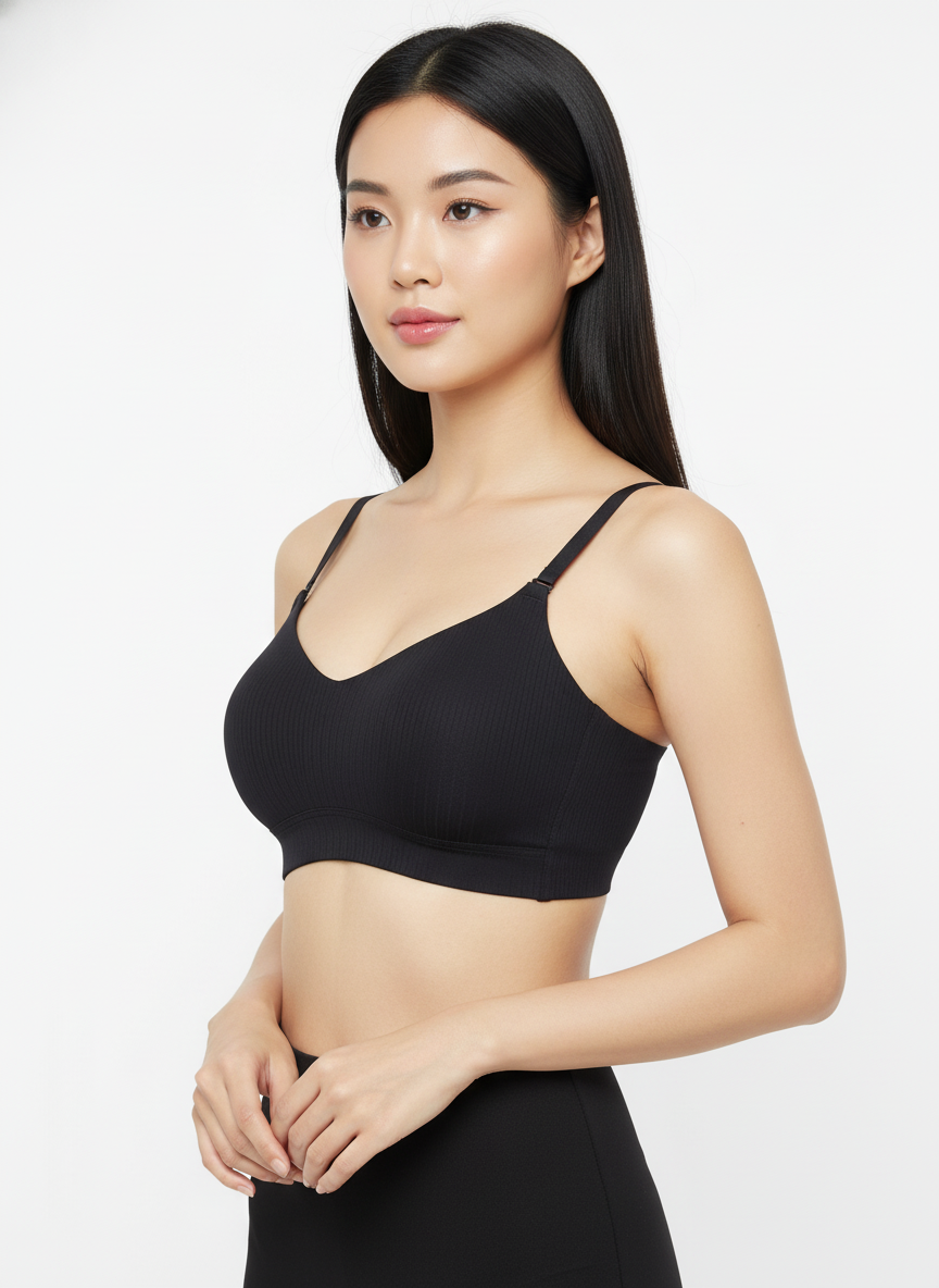 FULL COVERAGE PADDED STEPLES CRISSCROSS SPORTS BRA BLACK